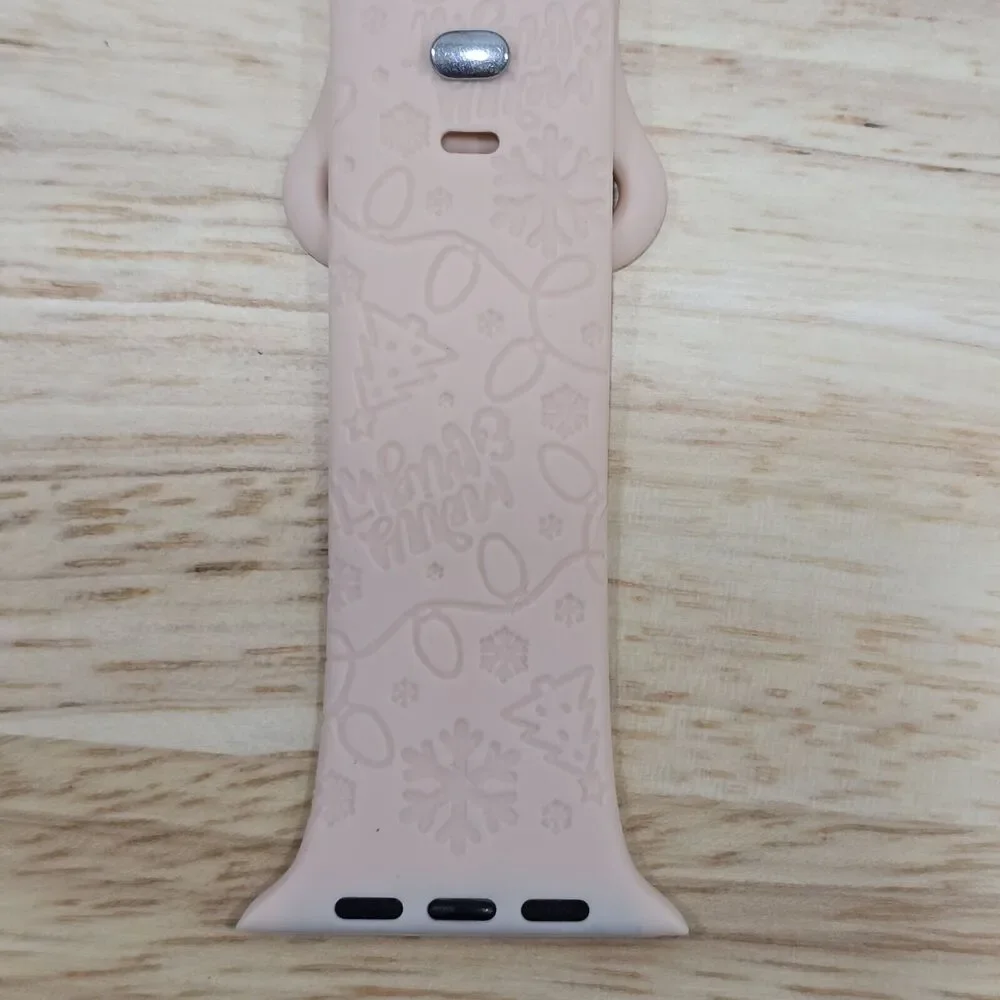 Pink Christmas Silicone Sport Band Wrist Strap For Apple Watch 42/44/45/49mm